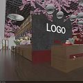 Traditional Japanese Restaurant Interior With Cherry Blossom Decor Hanging Lanterns Wooden Bar Counter And Lattice Ceiling