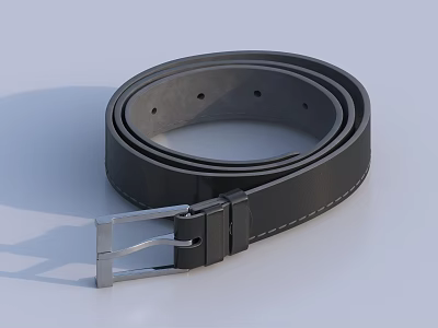 Black Leather Belt With Silver Metal Buckle And Stitching On White Background 3d model
