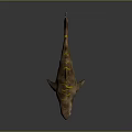Brown Shark with Yellow Stripes Open Mouth Showing Sharp Teeth on Gray Background 3d model