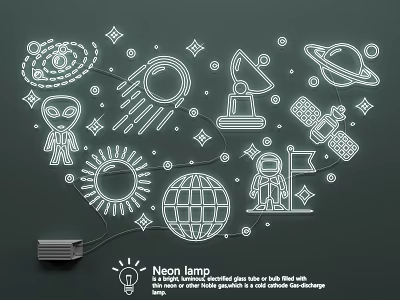 Space Themed Neon Lighting Combinations with Astronaut Planets Rocket and Stars 3d model