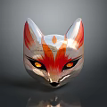 Colorful Silver Red Orange Fox Mask With Yellow Eyes And Artistic Design