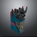 Mechanical Lab Rat Character With Blue Pink Exterior And Top Metal Protrusions Structural Design