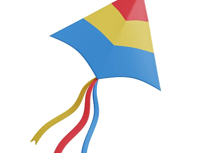 Colorful Decorative Ornament Set With Blue Yellow Red Kite And Ribbons For Home Decoration 3d model