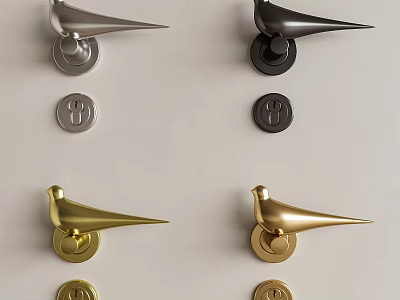 Silver Black And Gold Bird Shaped Door Handles For Modern Home Decoration 3d model