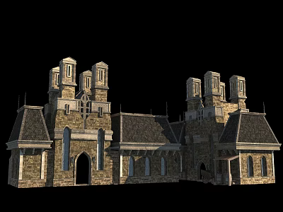 Ancient Stone Architecture Featuring Multiple Towers Spires Arched Doorways And Windows 3d model