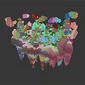 Pixel Style Floating Island Buildings With Trees Clouds And Yellow HI Structure