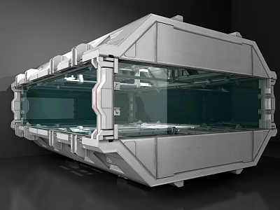 Cartoon Scene Featuring Futuristic Transparent Container With Metal Frame And Internal Lights 3d model