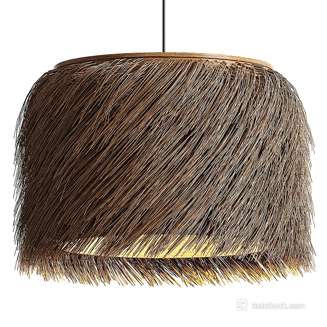 Brown Feather Textured Ceiling Light With Golden Lining For Interior Decoration 3d model