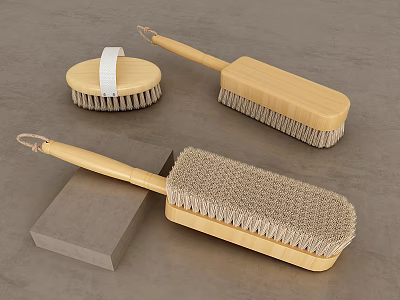 Essential Household Cleaning Brushes With Wooden Handles And Natural Bristles 3d model