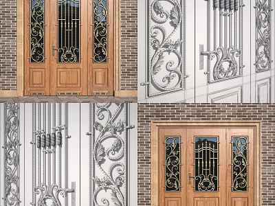 Elegant Wooden Decorative Door With Intricate Carvings Glass Panels And Metal Details 3d model