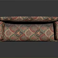 Vintage Sofa Upholstered With Intricate Colorful Pattern And Wooden Frame