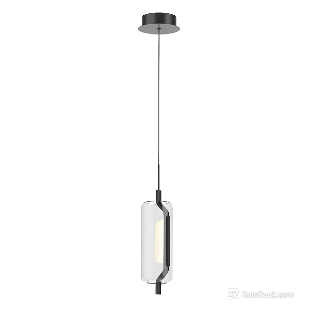 Modern Minimalist Pendant Light with Rectangular Glass Shade and Sleek Black Metal Frame 3d model