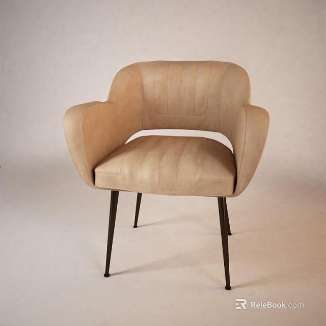Modern Beige Armchair with Curved Armrests Upholstered Seat and Black Metal Legs 3d model 