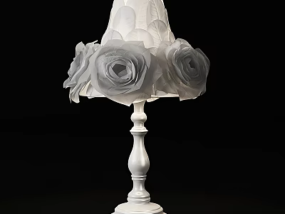 Elegant White Table Lamp With Rose Patterned Shade and Classic Pedestal Base 3d model