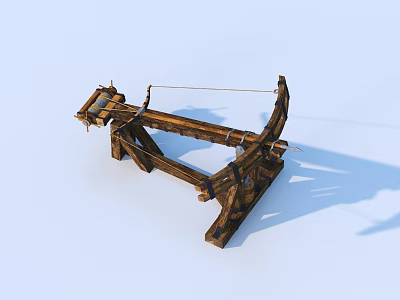 Ancient Wooden Siege Weapon Structure With Traditional Bow And Projectile Design 3d model