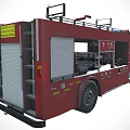 Highly Functional Red Fire Truck With Emergency Lights Ladder And Rescue Equipment