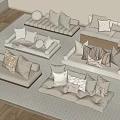Beige Sofa Collection With Various Designs Cushions And Wooden Elements In Modern Living Room