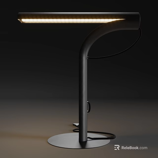 Modern Black Table Lamp With Curved Stand Round Base And Sleek Design 3d model 