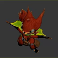 Cute Red Feathered Game Movie Character With Green Wings Big Eyes And Gear