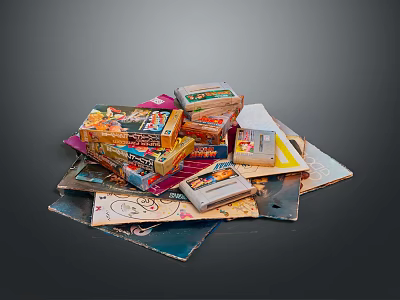 Colorful Stacked Daily Necessities Featuring Various Packages Cards And Assorted Wrappers 3d model