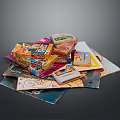 Colorful Stacked Daily Necessities Featuring Various Packages Cards And Assorted Wrappers