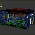 Cartoon Sci Fi Control Panel With Blue Lights Orange Lighting Metal Surfaces Buttons And Screens