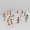 Group of People Relaxing On Loungers And Standing Near Shower Facility