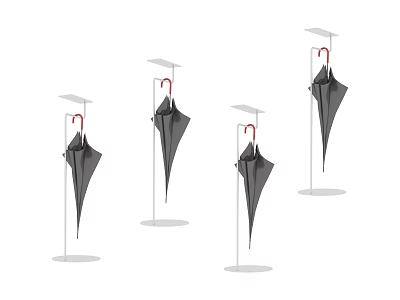 Folded Black Umbrellas Hanging On White Stands As Daily Necessities 3d model