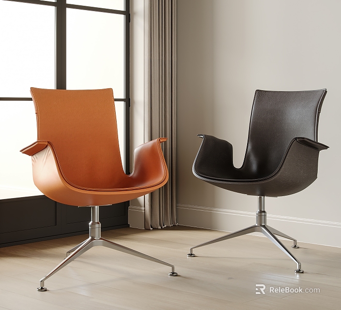 Modern Orange And Black Leather Office Chair With Metal Base Design 3d model 