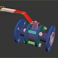 Blue Flanged Ball Valve With Red Handle And Metal Reflective Surface