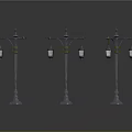 Vintage Street Lamps With Multiple Lanterns And Shiny Bases Against Dark Background