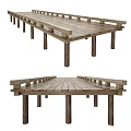 Wooden Road Boardwalk Structure With Wooden Planks Railings And Supporting Posts