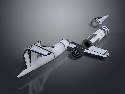 Spacecraft Model Components Featuring White Structure Black Wings And Cylindrical Parts 3d model