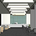 Modern Café Interior With Green Wall Patterned Floor And Comfortable Seating
