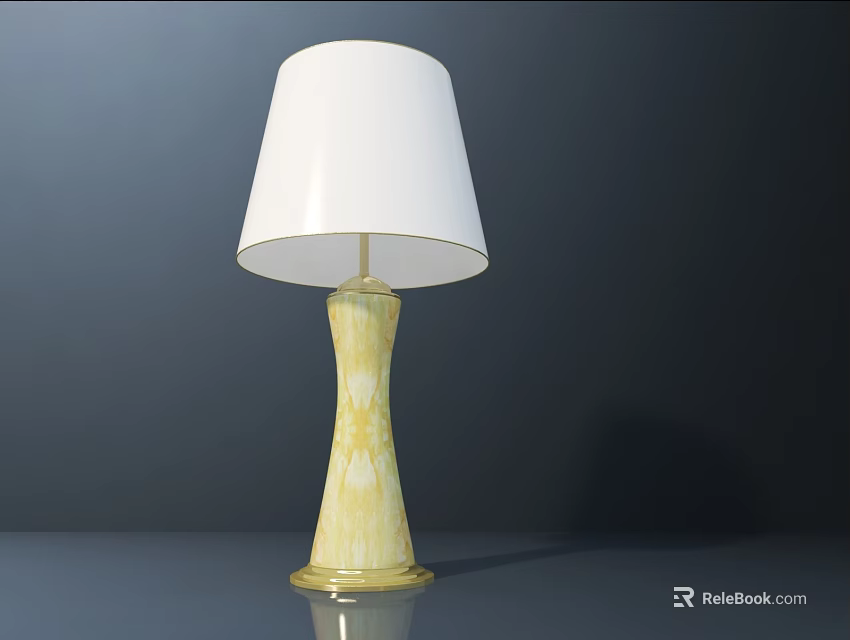 White Lampshade Table Lamp With Yellow Textured Base On Smooth Surface Dark Background 3d model