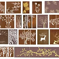 Decorative Nature Inspired Background Wall with Artistic Leaf Branch Flower Deer Bird Patterns 3d model