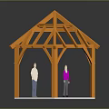 Orange Wooden Gazebo Frame Structure With Two People Standing Inside 3d model