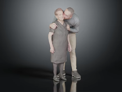 Two People Elderly And Younger Sharing Affectionate Hug And Kiss 3d model