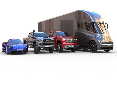 Various Types Of Cars Including Sports Car Pickup SUV And Truck 3d model