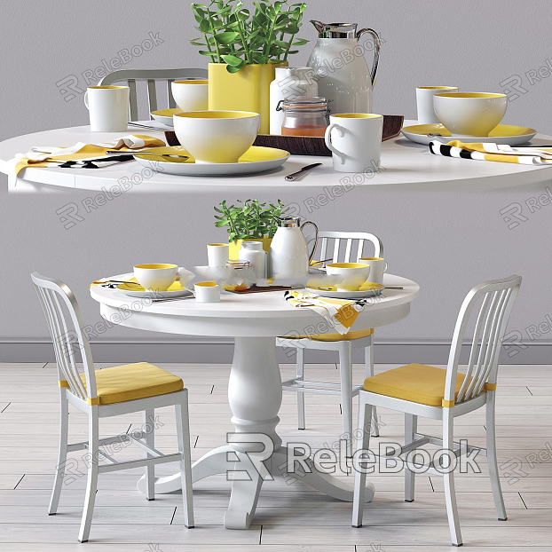 Simple European Dining Table and Chair Combination Round Dining Table and Chair Tableware Combination model