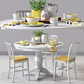 Simple European Dining Table and Chair Combination Round Dining Table and Chair Tableware Combination 3d model