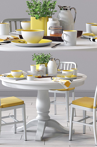 Simple European Dining Table and Chair Combination Round Dining Table and Chair Tableware Combination 3d model