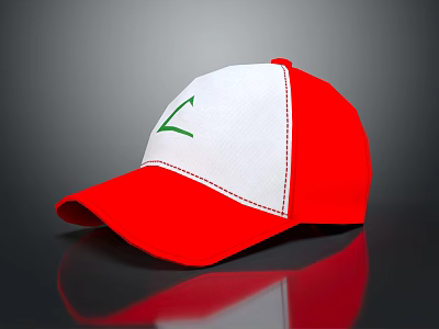Red And White Baseball Cap With Green Logo And Contrast Stitching Design 3d model