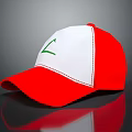 Red And White Baseball Cap With Green Logo And Contrast Stitching Design