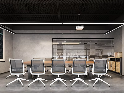 Modern Conference Room Interior With Meeting Table Ergonomic Chairs And Ceiling Projector 3d model
