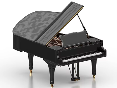 Elegant Black Grand Piano Musical Instrument With Polished Surface And Gold Accent Legs 3d model