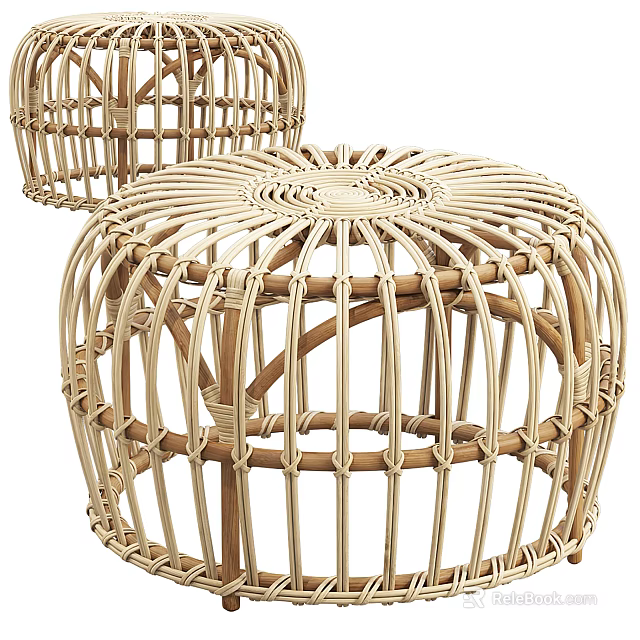 Natural Rattan Coffee Tables With Round Woven Design For Home Decor 3d model 
