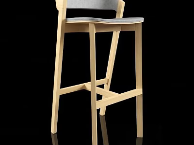 Minimalist Light Wood Bar Stool With Gray Upholstered Seat And Stable Leg Design 3d model