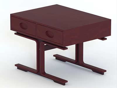 Dark Brown Wooden Coffee Table With Two Drawers Round Handles And Crossed Legs 3d model
