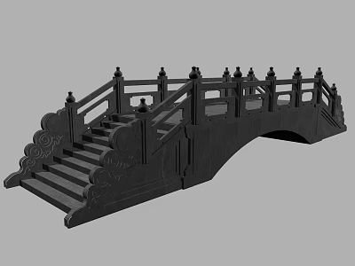Black Traditional Chinese Bridge With Ornate Railings And Stone Steps Architectural Design 3d model